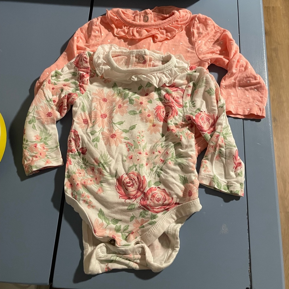 Little Me 95% Viscose from Bamboo High Neck Ruffle Longsleeve Onesies- set of 2